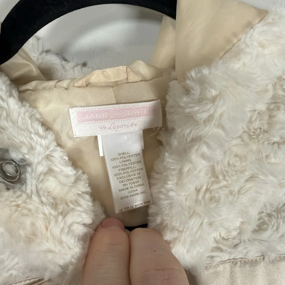 Janie & Jack Faux Fur Coat Girls‎ 12-18 Months Ivory Bow
